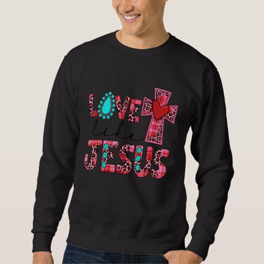 Love Like Jesus Pink Leopard Plaid Christian Valen Trui (Voorkant)
