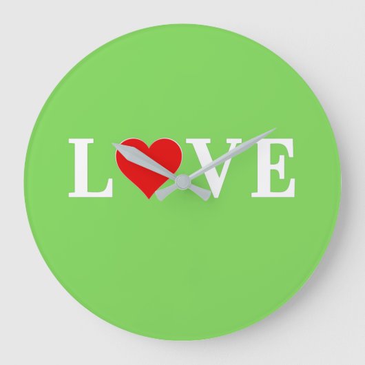 LOVE Lime Green Modern Grote Klok (Voorkant)