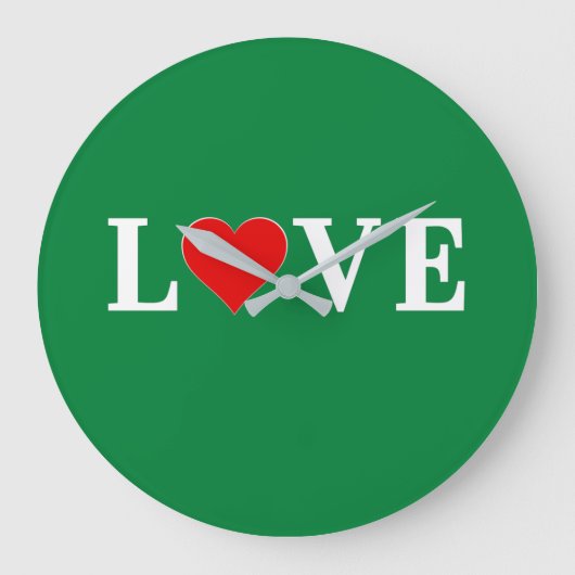 LOVE Lime Green Modern Grote Klok (Voorkant)