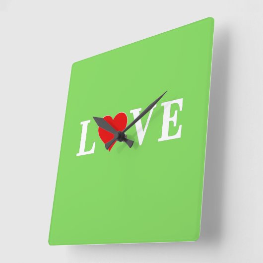 LOVE Lime Green Modern Vierkante Klok (Hoek)