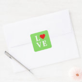LOVE Lime Green Modern Vierkante Sticker (Envelop)