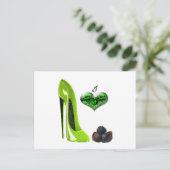 Love Lime Green Stiletto Shoe and Chocolates Art Briefkaart (Staand voorkant)