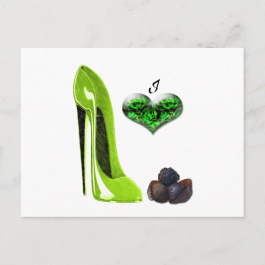 Love Lime Green Stiletto Shoe and Chocolates Art Briefkaart (Voorkant)