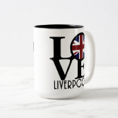 LOVE Liverpool England (VK) 15oz Tweekleurige Koffiemok (Voorkant rechts)