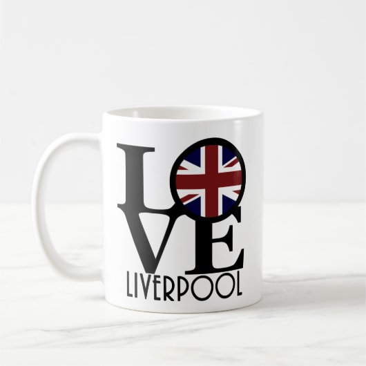 LOVE Liverpool England (VK-vlag) 11oz Koffiemok (Links)
