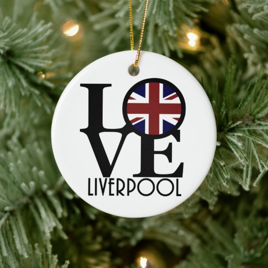 LOVE Liverpool England (VK-vlag) Keramisch Ornament (Boom)