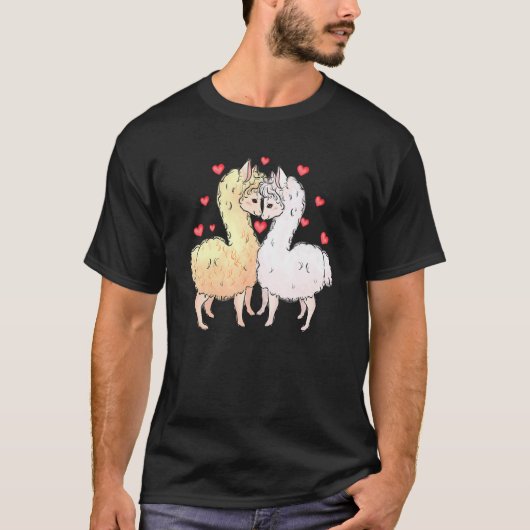 Love Llama Couples Hearts Retro Groovy 70s Valenti T-shirt (Voorkant)