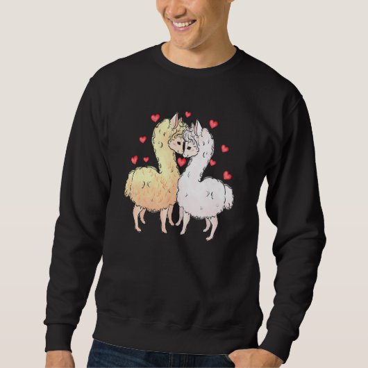 Love Llama Couples Hearts Retro Groovy 70s Valenti Trui (Voorkant)