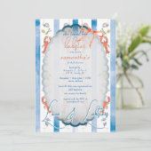 Love & Lobster Coquette Bow Wedding Vrijgezellenfe Kaart (Staand voorkant)