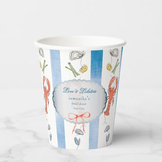 Love & Lobster Coquette Bow Wedding Vrijgezellenfe Papieren Bekers (Voorkant)