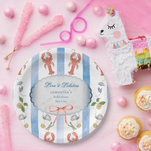 Love & Lobster Coquette Bow Wedding Vrijgezellenfe Papieren Bordje (Feest)
