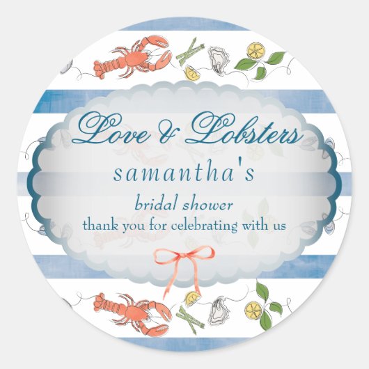 Love & Lobster Coquette Bow Wedding Vrijgezellenfe Ronde Sticker (Voorkant)