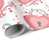 Love Lock Key Hart Wrapping Papier (Rol Hoek)