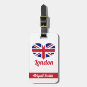 Love London | Hart Shaped Union Jack Personaliseer Bagagelabel (Voorkant verticaal)