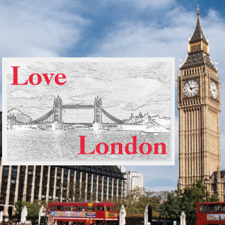 Love LONDON Tower Bridge modern in reliëf Rechthoekige Sticker