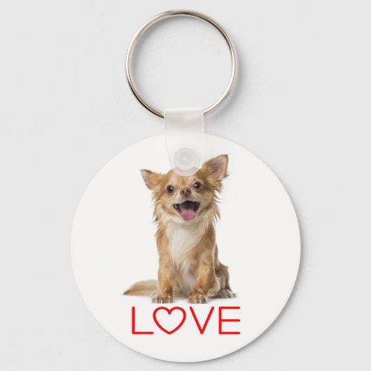 Love Long Hair Chihuahua Puppy Dog Sleutelhanger (Voorkant)