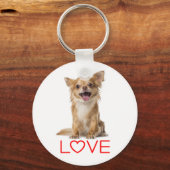 Love Long Hair Chihuahua Puppy Dog Sleutelhanger (Voorkant)