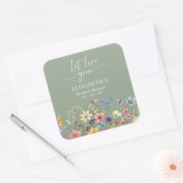 Love Love Grow Sage Green Wildflower Vrijgezellenf Vierkante Sticker