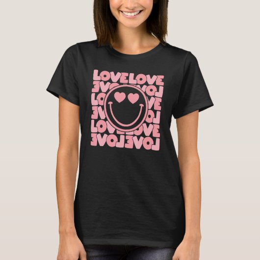 Love Love Happy Face Heart Eyes Retro Valentine's  T-shirt (Voorkant)
