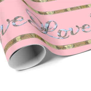 Love Love Love Pink Elegant Designer Cadeaupapier