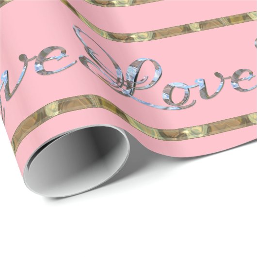 Love Love Love Pink Elegant Designer Cadeaupapier (Rol Hoek)