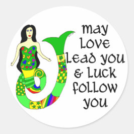 Love & Luck Irish Mermaid Ronde Sticker