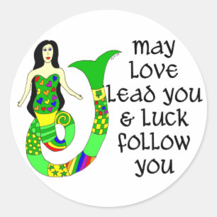 Love & Luck Irish Mermaid Ronde Sticker