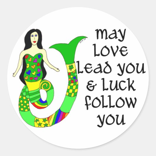 Love & Luck Irish Mermaid Ronde Sticker (Voorkant)