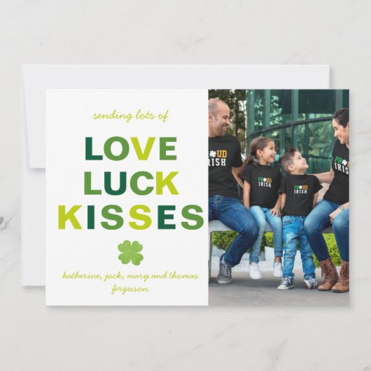 Love Luck Kisses Custom Photo Shamrock St Patrick Kaart (Voorkant)
