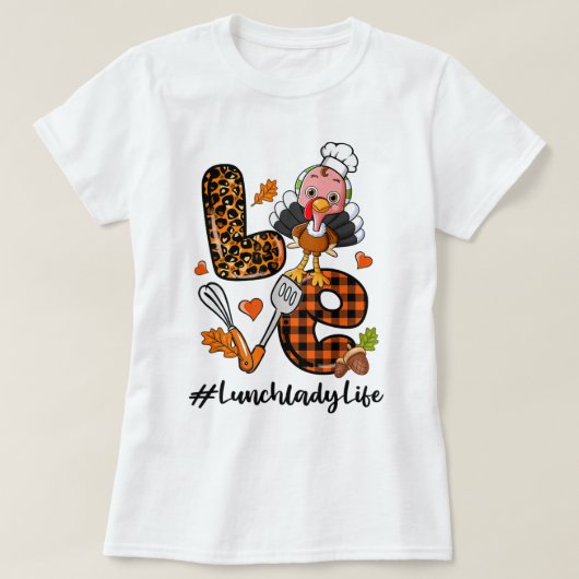 Love Lunch Lady Leopard Pumpkin Turkey Herfst Beda T-shirt (Design voorkant)