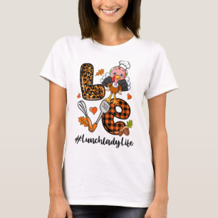 Love Lunch Lady Leopard Pumpkin Turkey Herfst Beda T-shirt