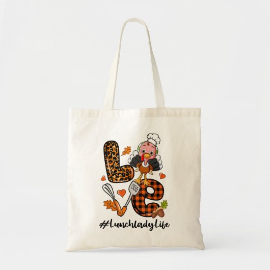 Love Lunch Lady Leopard Pumpkin Turkey Herfst Beda Tote Bag (Voorkant)