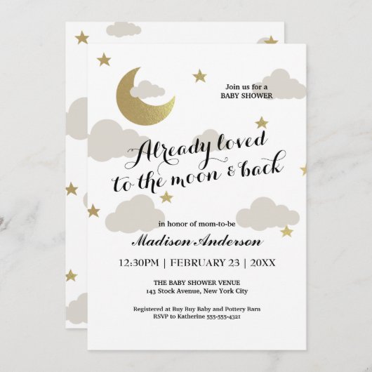 Love Maan en Terug Glitter Ster Wolken Baby Shower Kaart (Voorkant / Achterkant)