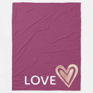 Love Magenta Blush Pink Heart Fleece Deken