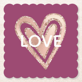 Love Magenta Blush Pink Heart Kartonnen Onderzetters