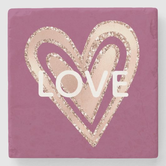 Love Magenta Blush Pink Heart Stenen Onderzetter (Voorkant)