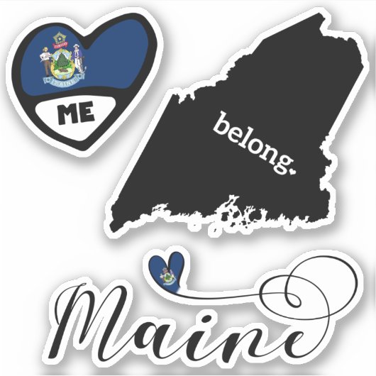 Love Maine, 3 Design, Die Cut Stickers (Voorkant)