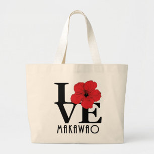 LOVE Makawao Hawaii red Hibiscus Grote Tote Bag