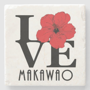 LOVE Makawao Hawaii Red Hibiscus Stenen Onderzetter