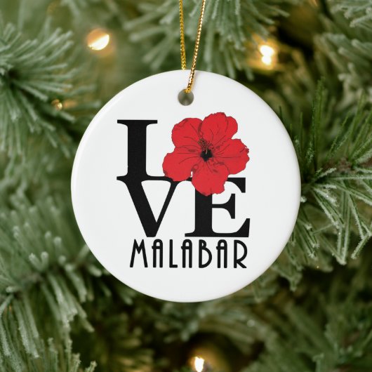 LOVE Malabar Florida Red Hibiscus Keramisch Ornament (Boom)