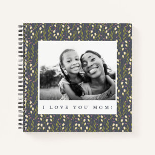 Love Mam Navy Floral Script Photo Writing Notitieboek