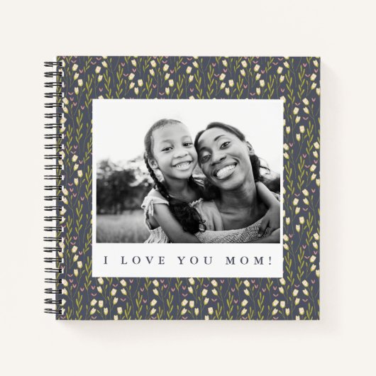 Love Mam Navy Floral Script Photo Writing Notitieboek (Voorkant)