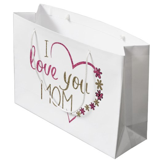 Love mama Moederdag Heart Large Cadeautasje (Achterkant Gekanteld)