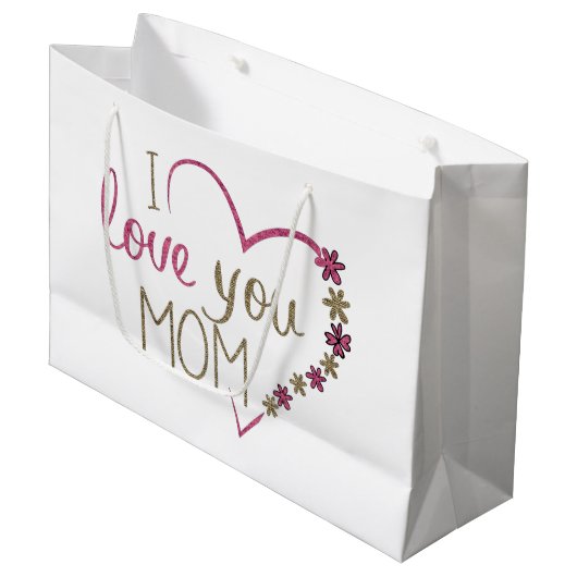 Love mama Moederdag Heart Large Cadeautasje (Voorkant Gekanteld)