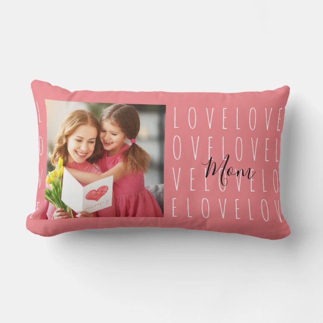Love mama Quote Coral Pink Family Foto Kussen (Voorkant)