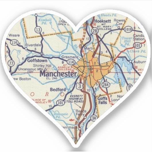 Love Manchester NH  kaart Sticker (Voorkant)