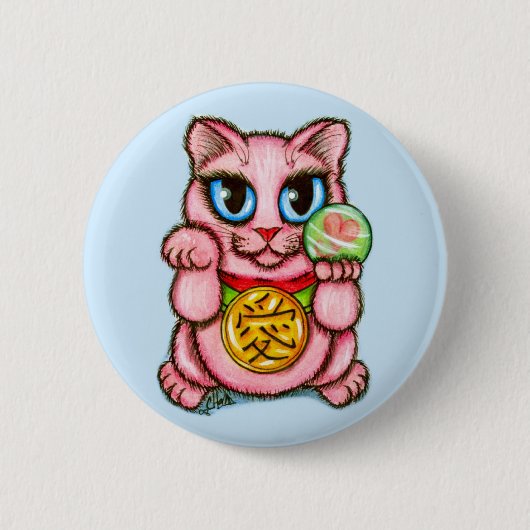 LOVE Maneki Neko Good Luck Cute Art Button (Voorkant)