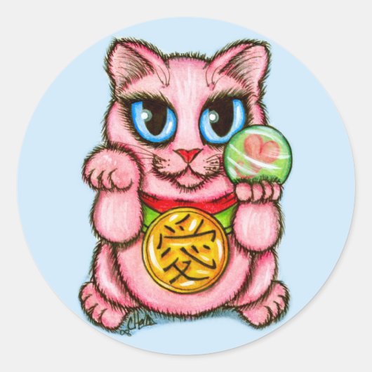 LOVE Maneki Neko Good Luck Cute Art Sticker (Voorkant)