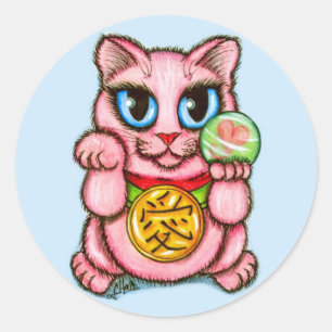 LOVE Maneki Neko Good Luck Cute Art Sticker