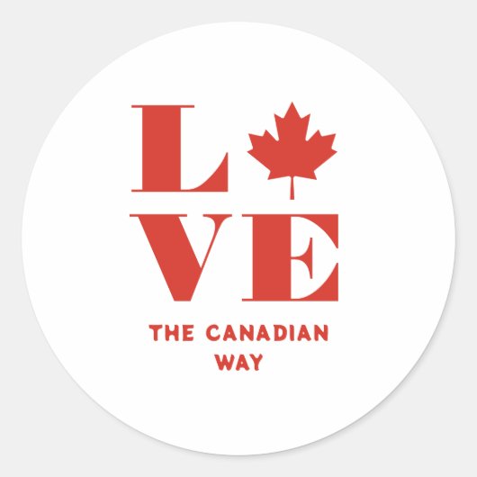Love Maple Leaf Fun Canadian Custom Text Rood Wit Ronde Sticker (Voorkant)